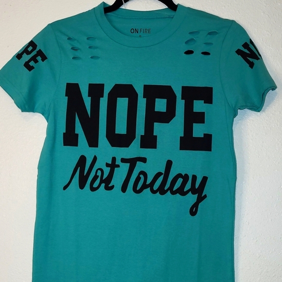 Women's "NOPE Not Today" Black Graphic Distressed T-shirt Color Green Small NWOT - Picture 2 of 8